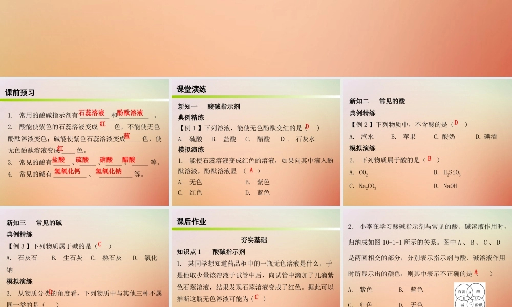 九年级化学下册 第十单元 酸和碱 课题1 常见的酸和碱 课时1 酸与碱的认识(内文)课件 (新版)新人教版 课件