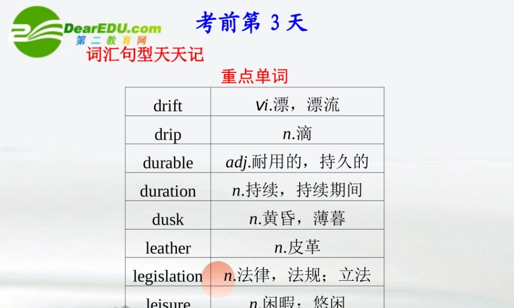 (湖南省专用)高三英语二轮复习 考前特训 考前第3天(考前必读)专题课件