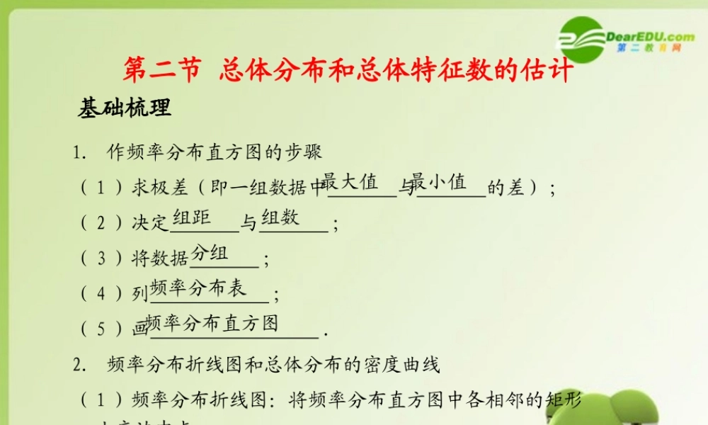 (学案与测评)高考数学总复习 第十三单元第二节 总体分布和总体特征数的估计精品课件 苏教版 课件-2