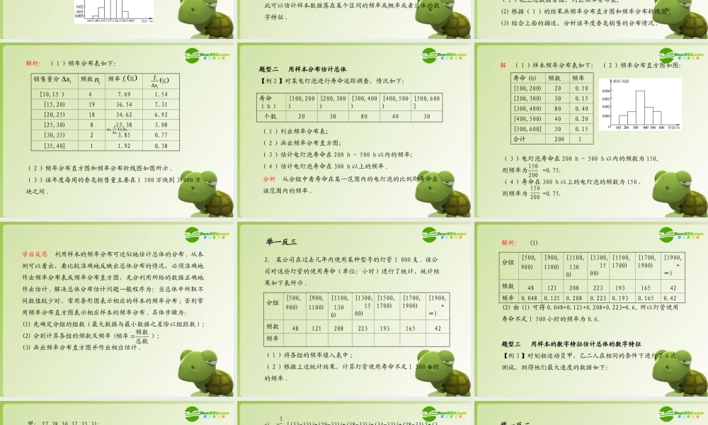 (学案与测评)高考数学总复习 第十三单元第二节 总体分布和总体特征数的估计精品课件 苏教版 课件-2