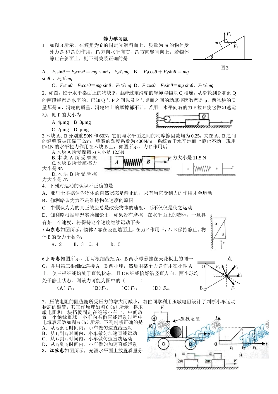 受力平衡高考汇_第1页