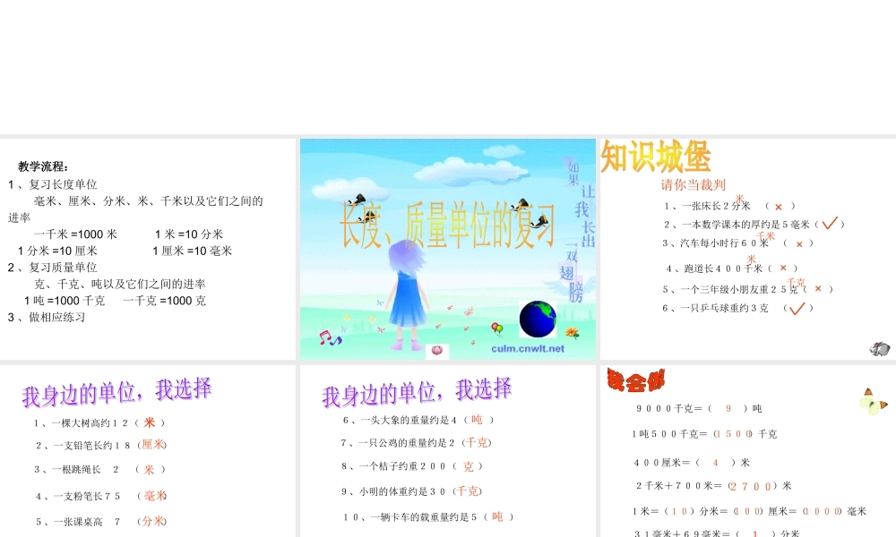 张雯雯第一单元第六课时长度质量单位的复习