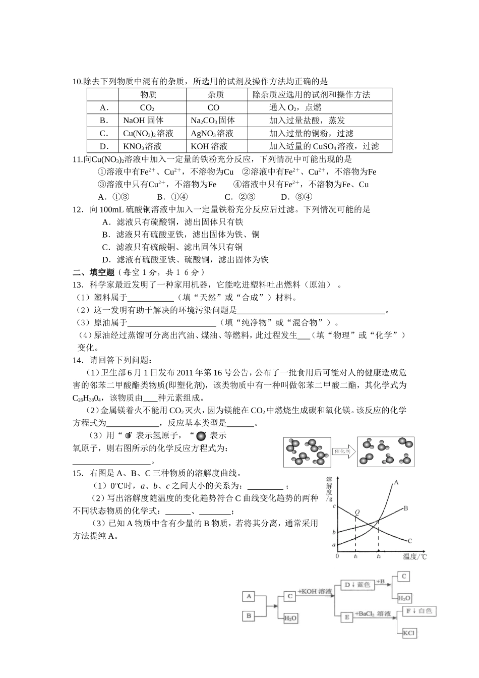 2014年初中化学模拟训练试题（四）_第2页
