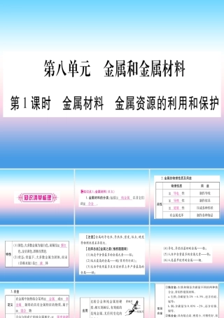 (云南专用)中考化学总复习 第1部分 教材系统复习 九下 第8单元 金属和金属材料 第1课时 金属材料 金属资源的利用和保护(精讲)课件