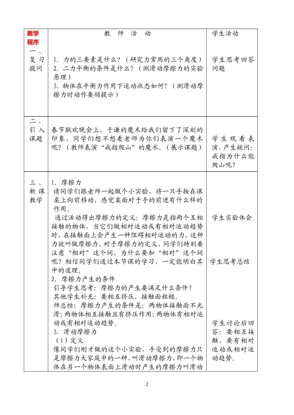 初中物理《摩擦力》教学设计_第2页