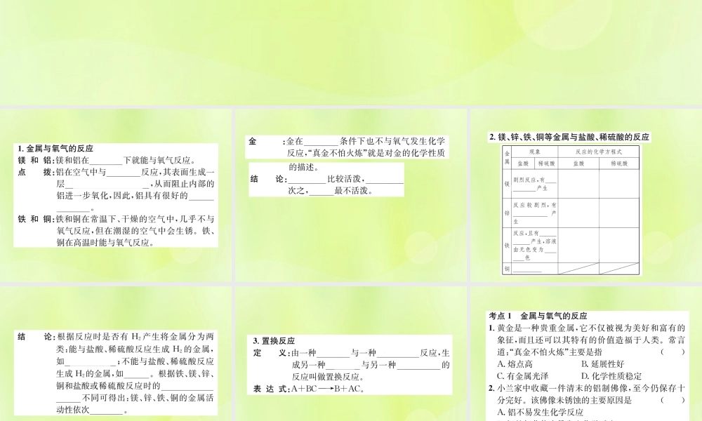 九年级化学下册 第八单元 金属和金属材料 课题2 第1课时 金属与氧气、稀酸的反应复习课件 (新版)新人教版 课件