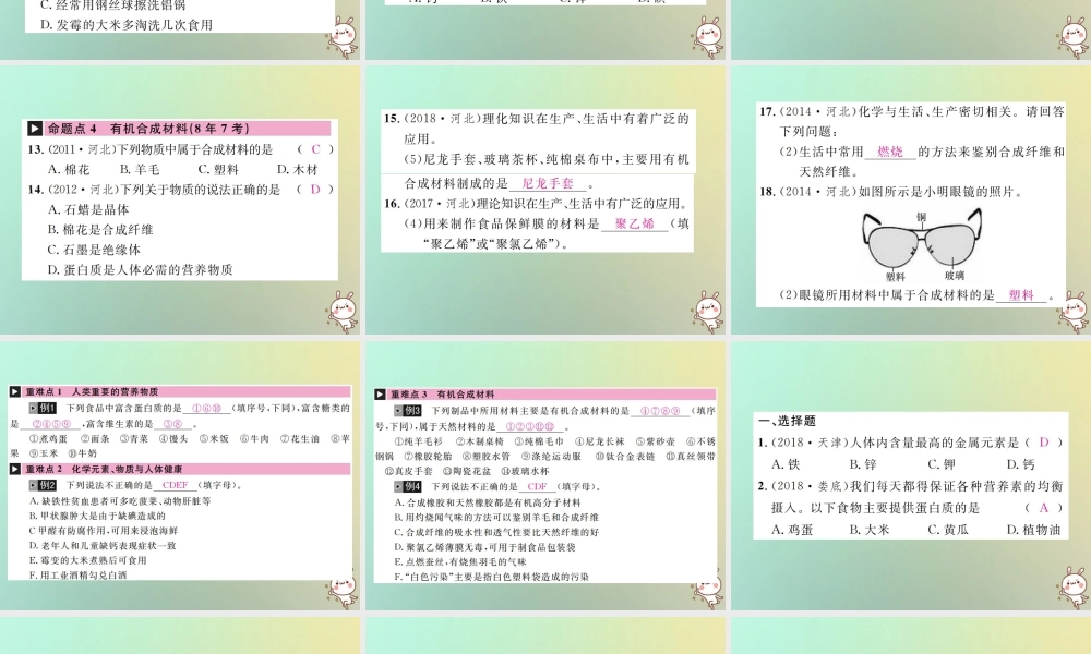 (河北专版)中考化学复习 主题四 化学与社会发展 第15讲 化学与生活课件