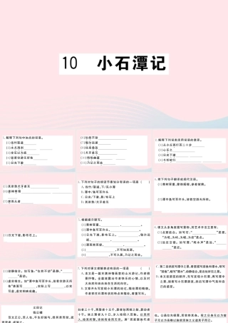 (武汉专版)八年级语文下册 第三单元 10 小石潭记习题课件 新人教版 课件