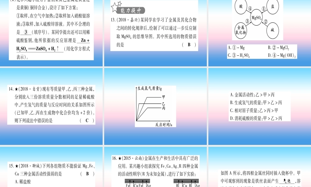 (云南专用)中考化学总复习 第1部分 教材系统复习 九下 第8单元 金属和金属材料 第2课时 金属的化学性质(精练)课件