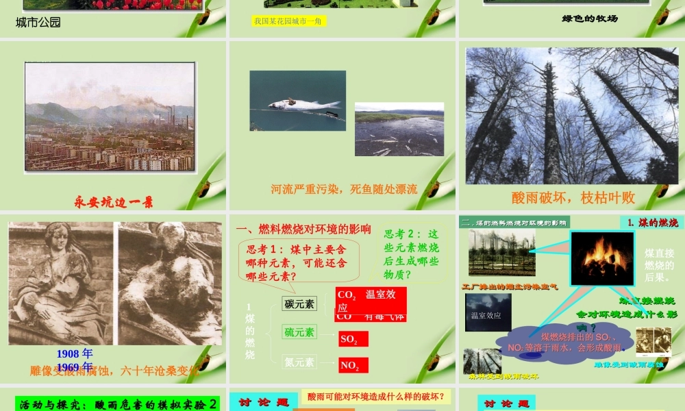 九年级化学 使用燃料对环境的影响课件 人教新课标版 课件