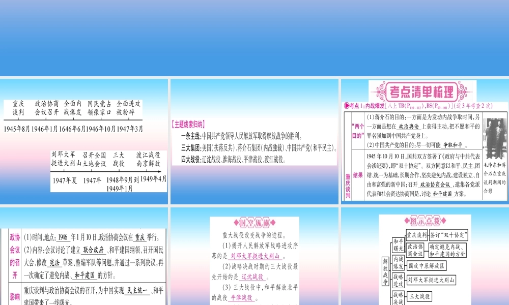 (甘肃专用)中考历史总复习 第一篇 考点系统复习 板块二 中国近代史 主题七 解放战争(精讲)课件