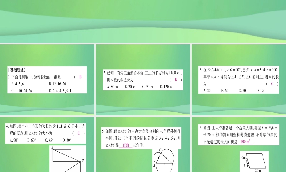 (江西专用)八年级数学上册 期末复习(一)勾股定理作业课件 (新版)北师大版 课件