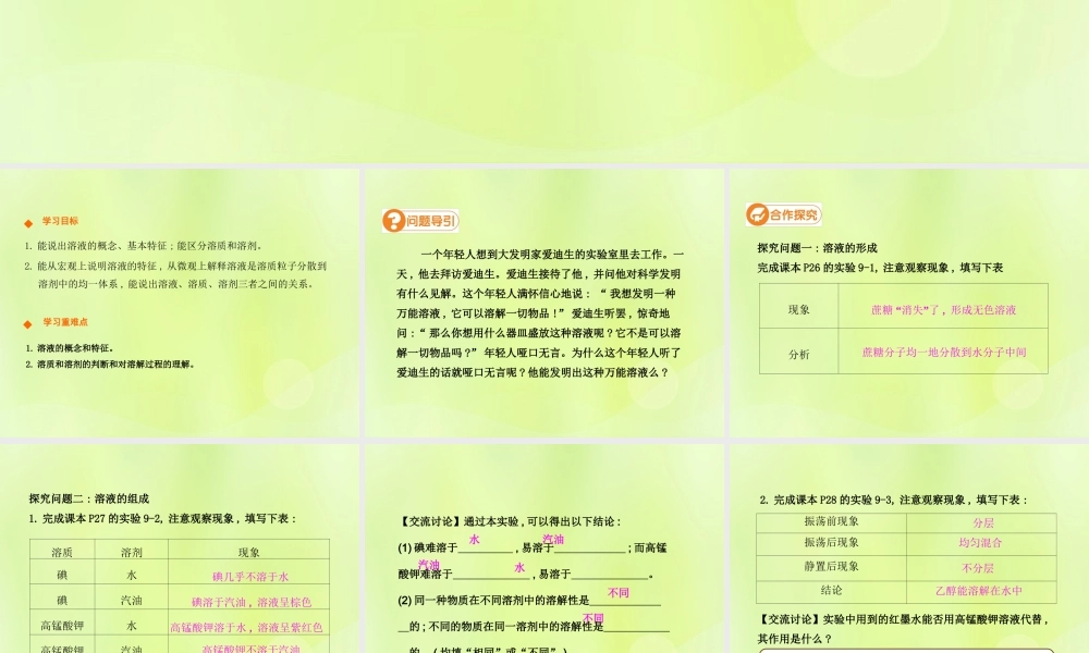 九年级化学下册 第九单元 溶液 课题1 溶液的形成(第1课时)高效课堂课件 (新版)新人教版 课件