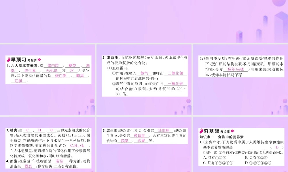 九年级化学下册 第12单元 化学与生活 课题1 人类重要的营养物质作业课件 (新版)新人教版 课件