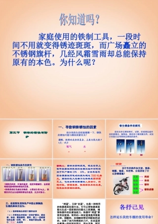 九年级化学全册 第9单元 金属 第三节 钢铁的锈蚀与防护课件 鲁教版五四制 课件