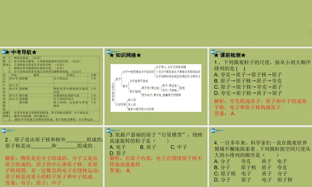 中考物理 高分突破 第十一章 从粒子到宇宙课件 沪粤版 课件
