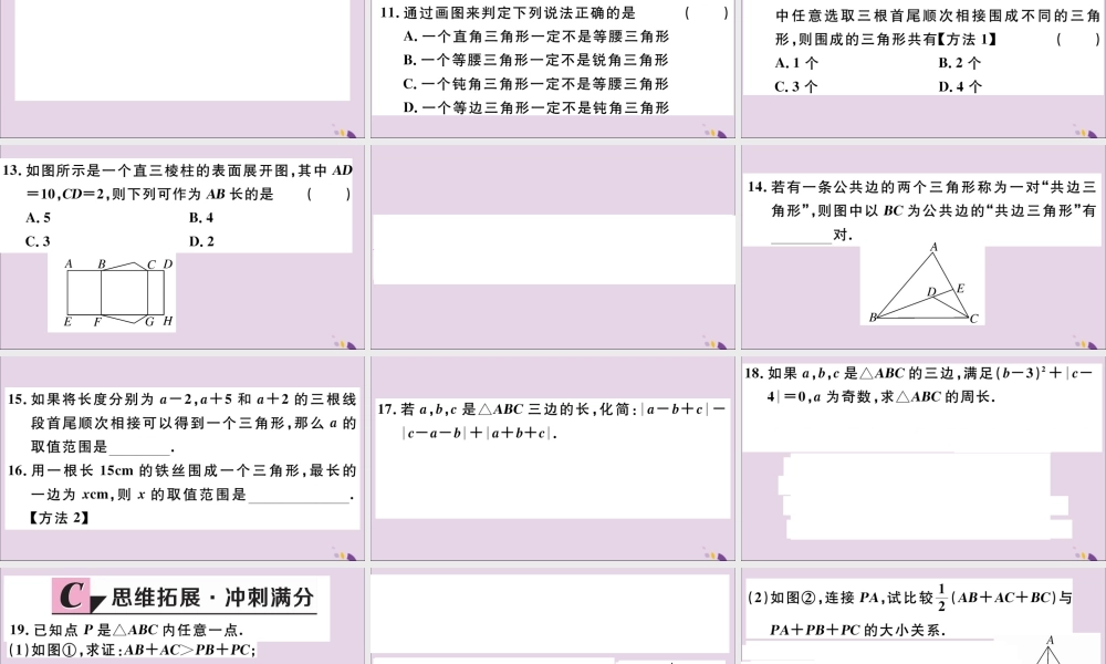 (河北专版)八年级数学上册 11.1 与三角形有关的线段 11.1.1 三角形的边习题课件 (新版)新人教版 课件