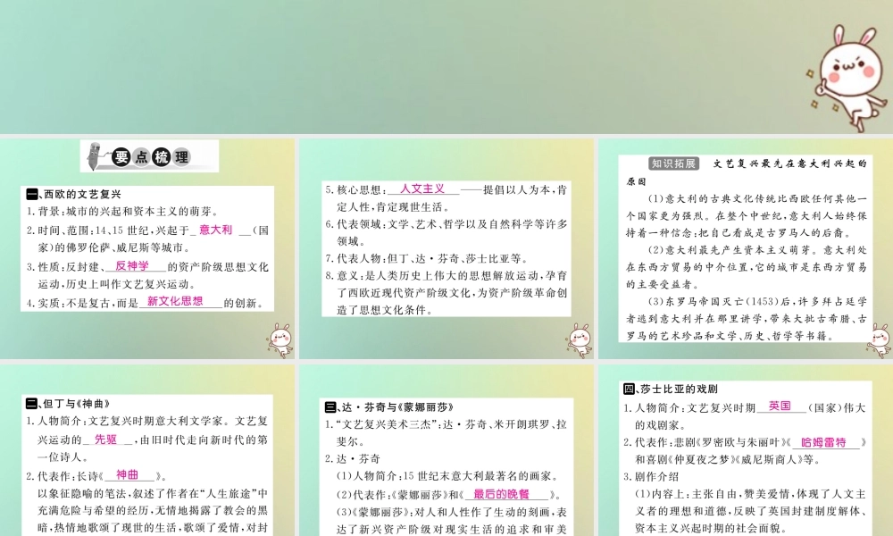 九年级历史上册 第五单元 资本主义的兴起 第13课 文艺复兴运动习题课件 川教版 课件