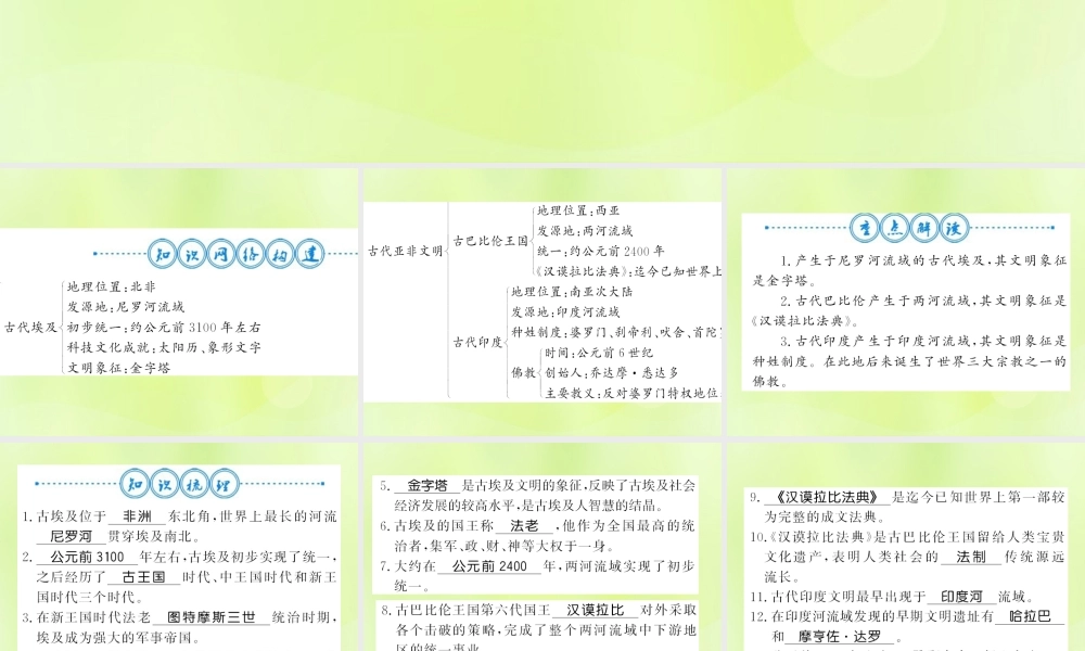 九年级历史上册 第1单元 古代亚非文明整理与复习习题课件 新人教版 课件