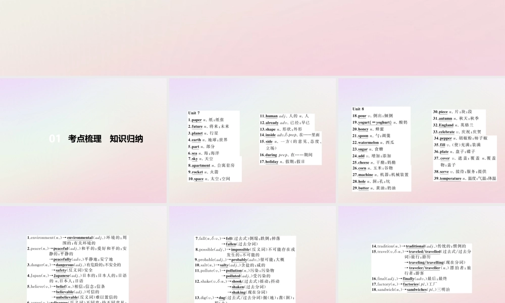 中考英语复习 第9讲 八上 Units 7 8(讲本)课件