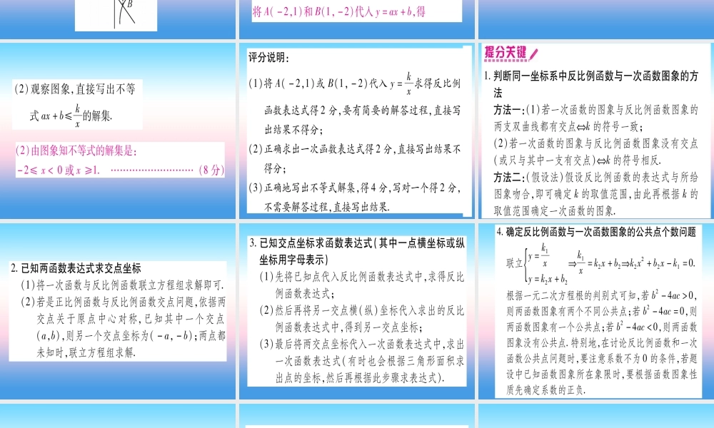(湖北专版)中考数学总复习 第1轮 考点系统复习 第3章 函数 第3节 反比例函数 课时2 反比例函数的综合题习题课件