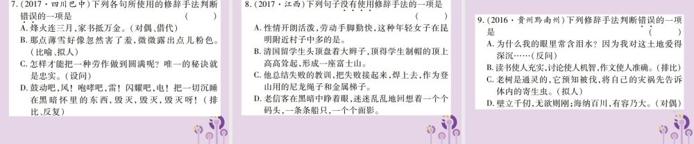 中考语文复习 第一部分 语文知识及运用 专题八 仿写与修辞课件