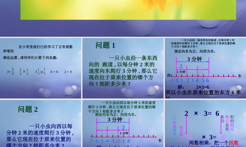 七年级数学上册 2.9 有理数的乘法 2.9.1 有理数的乘法法则教学课件1 (新版)华东师大版 课件