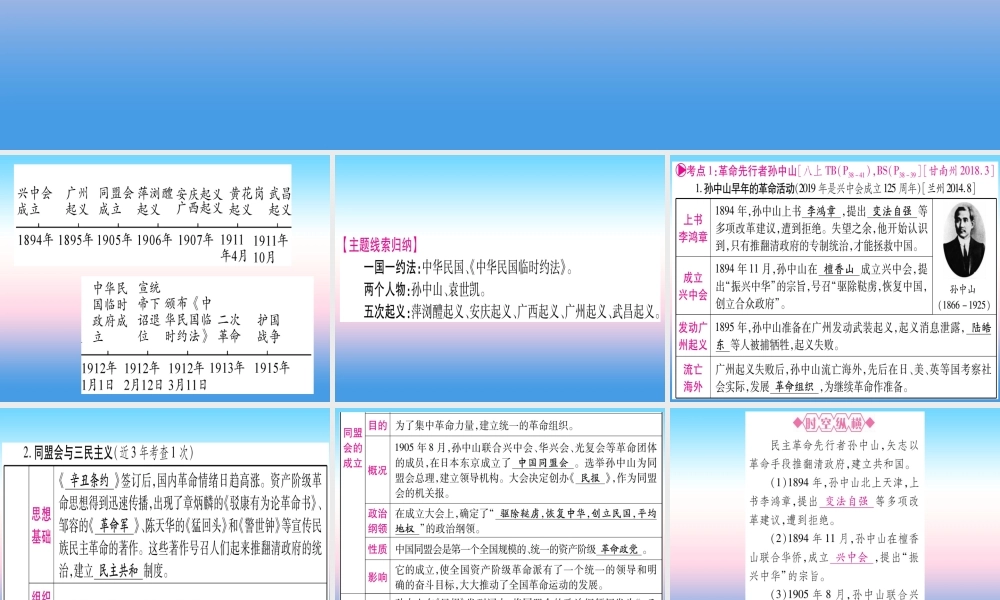(甘肃专用)中考历史总复习 第一篇 考点系统复习 板块二 中国近代史 主题三 资产阶九年级民主革命与中华民国的建立(精讲)课件