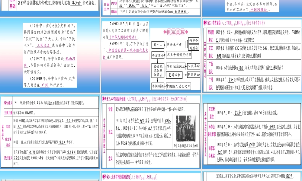 (甘肃专用)中考历史总复习 第一篇 考点系统复习 板块二 中国近代史 主题三 资产阶九年级民主革命与中华民国的建立(精讲)课件