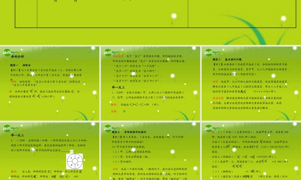 (学案与测评)高考数学总复习 第十二单元第二节 排列组合精品课件 苏教版 课件