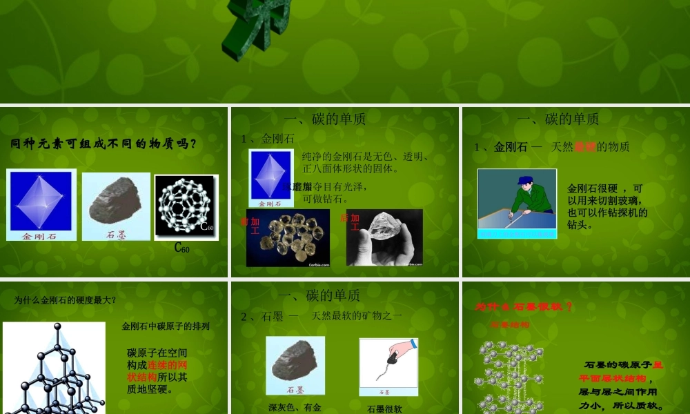 九年级化学上册 第六单元 课题1 金刚石、石墨和C60课件 (新版)新人教版 课件