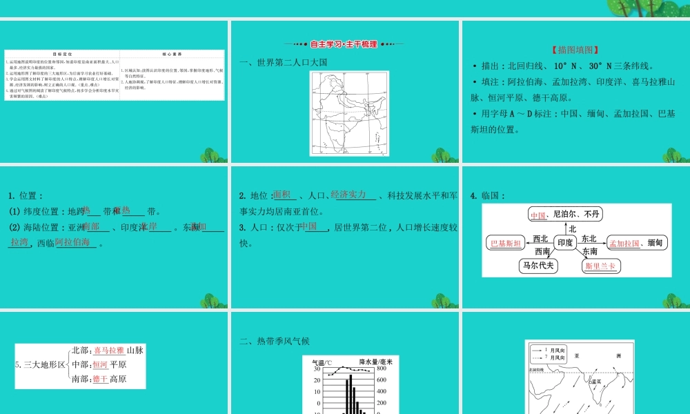 七年级地理下册 第七章 第三节 印度(一 世界第二人口大国 热带季风气候)习题课件(新版)新人教版 课件