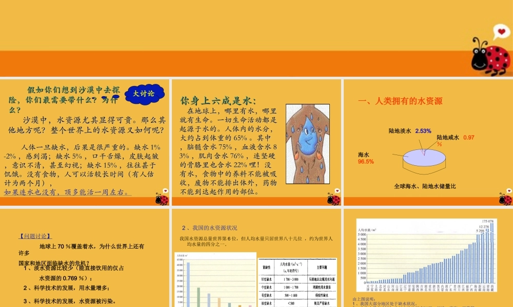 九年级化学上册 第三单元(自然界的水)课题4  爱护水资源 课件 人教新课标版 课件