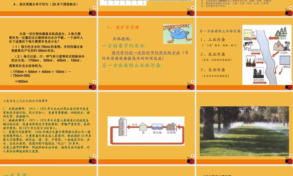 九年级化学上册 第三单元(自然界的水)课题4  爱护水资源 课件 人教新课标版 课件