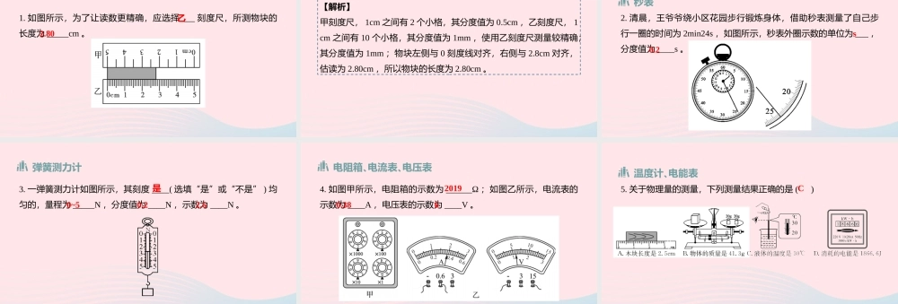 中考物理二轮复习 读图与作图题01 类型一 基本仪器的使用和读数题型突破课件