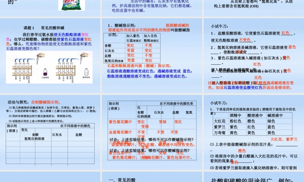 九年级化学下册 课题1常见的酸和碱课件 人教新课标版 课件