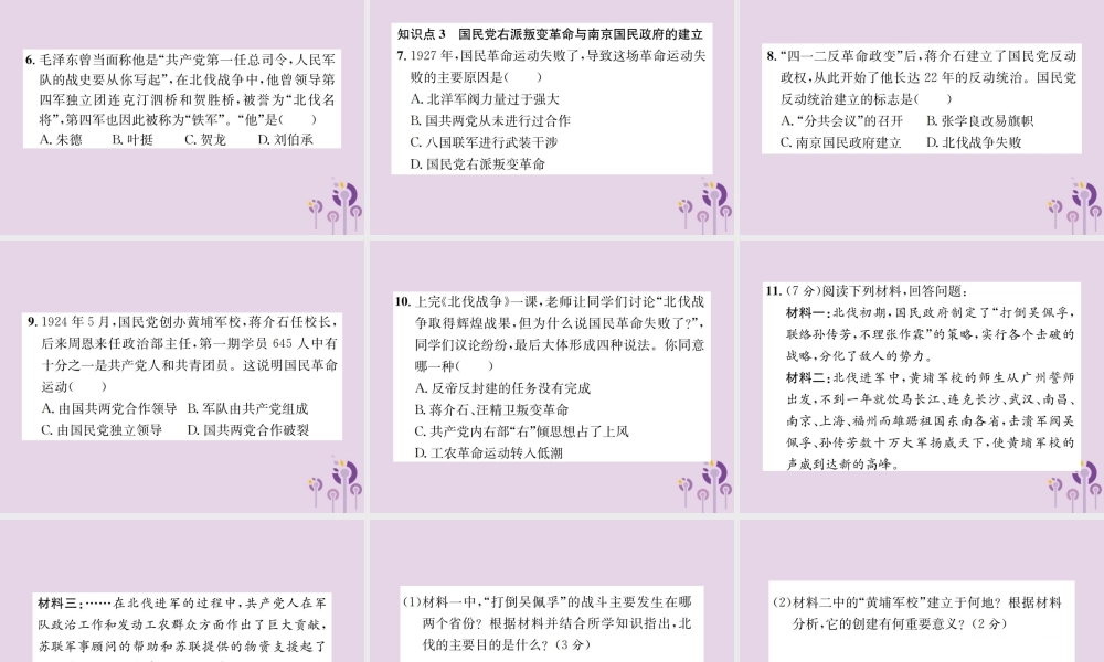 (河南专版)八年级历史上册 第五单元 从国共合作到国共对峙 第15课 北伐战争课件 新人教版 课件