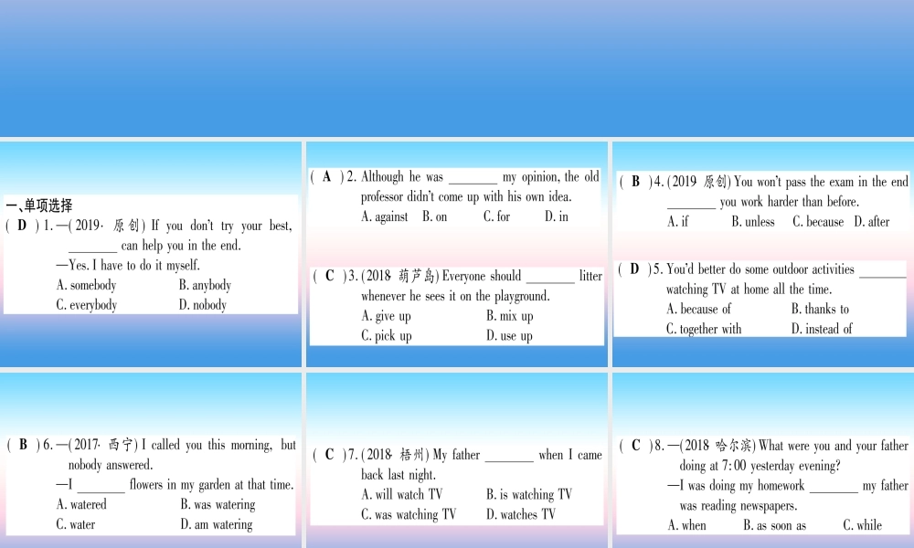 (湖北专用版)版中考英语复习 第一篇 教材系统复习 考点精练十三 八下 Units 5 6实用课件