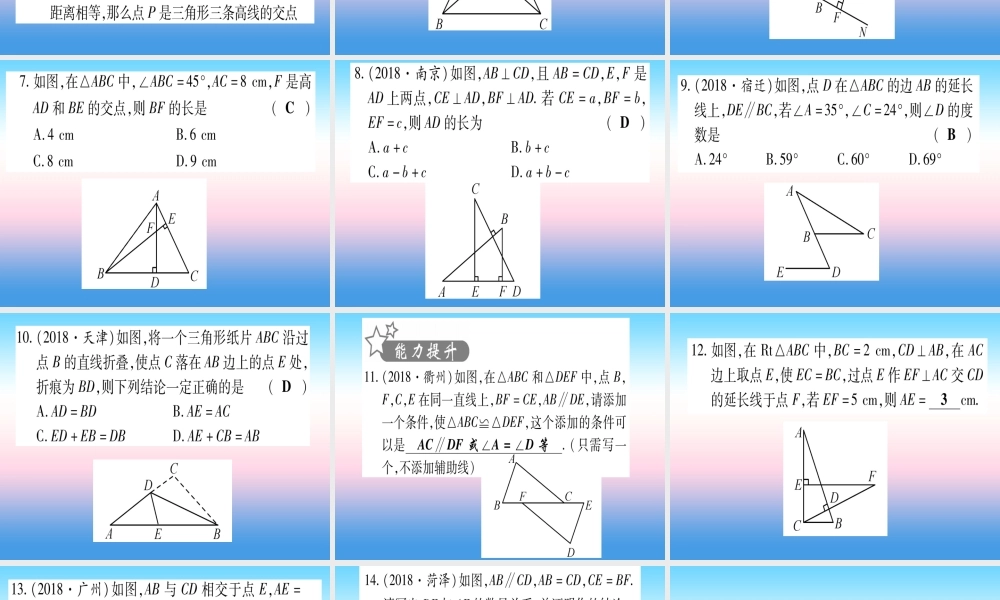 (甘肃专用)中考数学 第一轮 考点系统复习 第4章 三角形 第2节 三角形与全等三角形作业课件