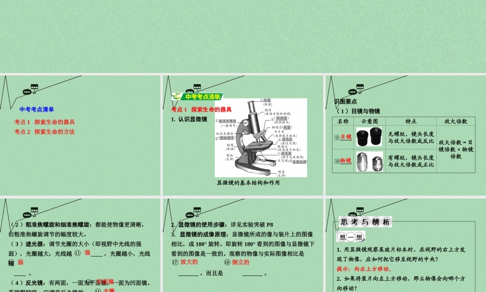 中考生物 第一部分 教材知识梳理 第1单元 第2章 探索生命复习课件 苏教版 课件