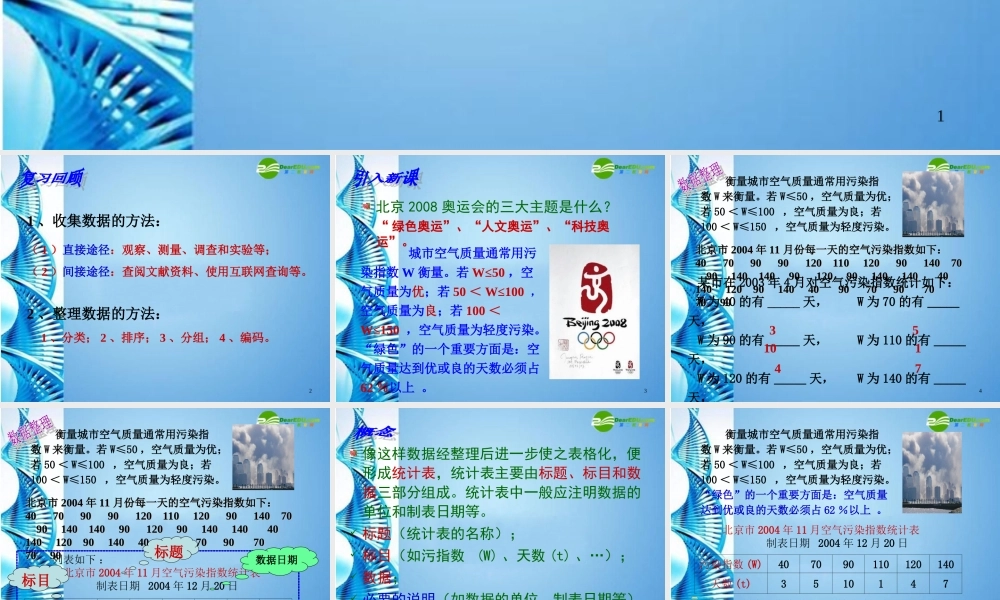 七年级数学上册 6.2统计表课件 浙教版 课件