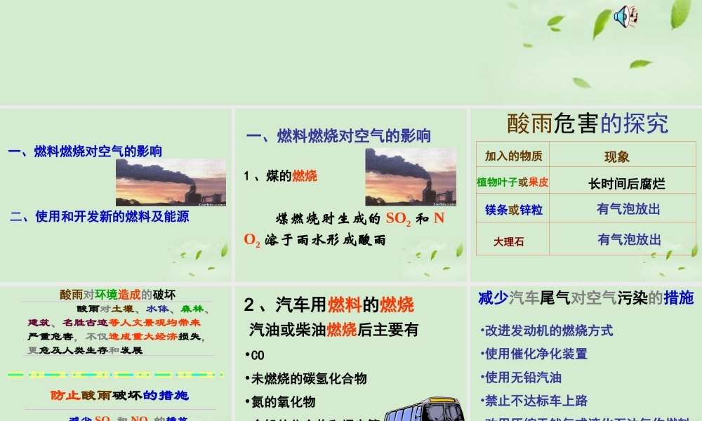 九年级化学(73使用燃料对环境的影响)课件 人教新课标版 课件