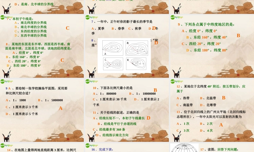 七年级地理上册 第一章复习题课件 人教新课标版 课件