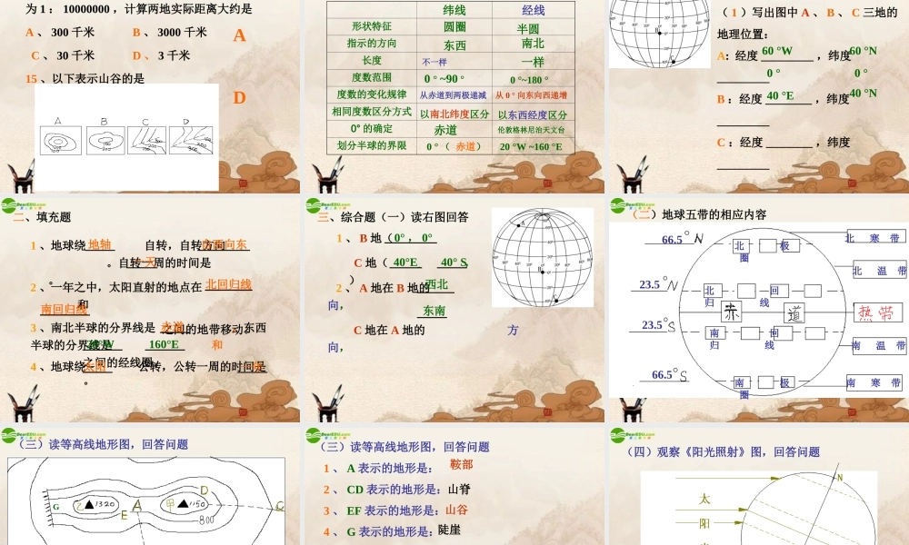 七年级地理上册 第一章复习题课件 人教新课标版 课件