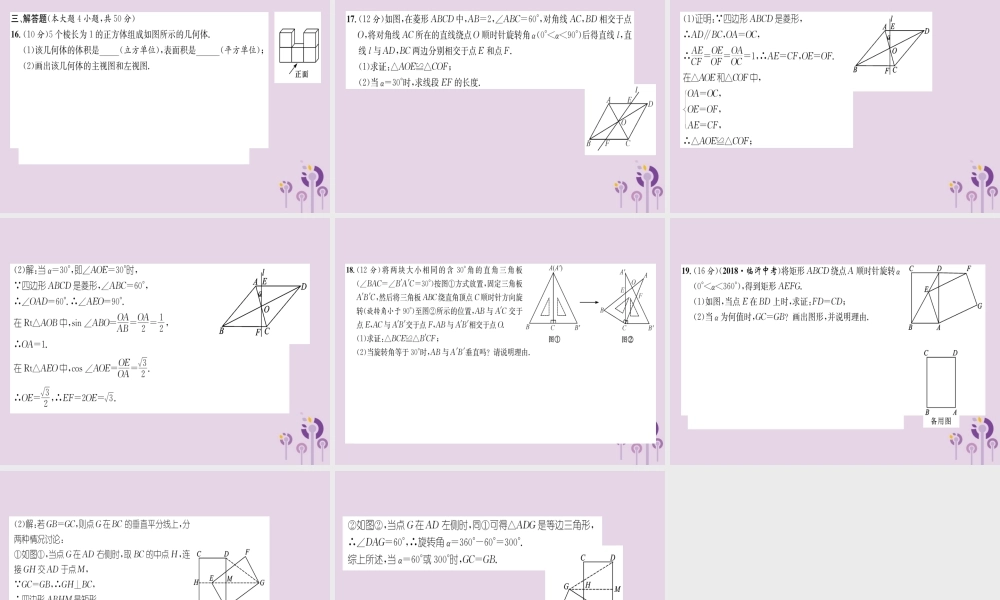 中考数学总复习 阶段测评(6)图形的变化课件