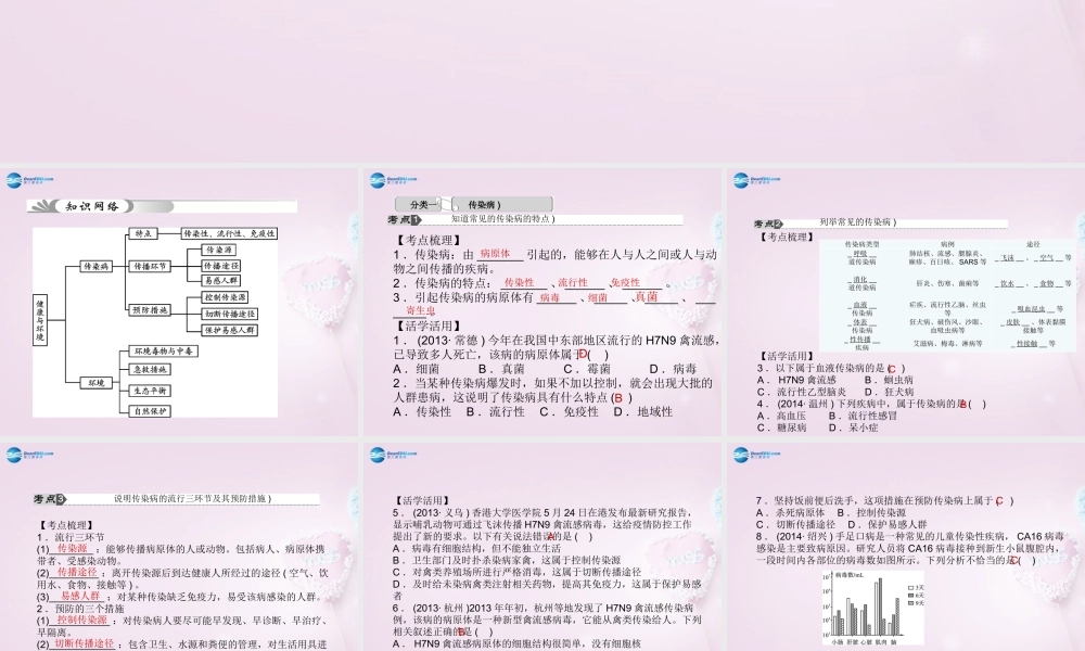 中考科学总复习 第12讲 健康与环境课件 浙教版 课件