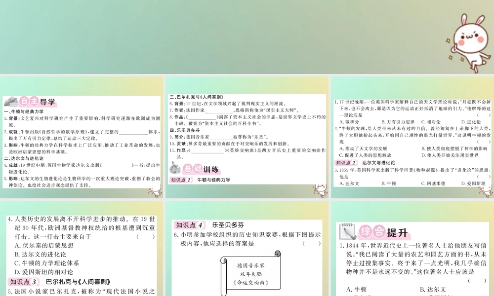 九年级历史上册 第六单元 资本主义制度的扩张和第二次工业革命 第24课 近代科学与文化课件 岳麓版 课件