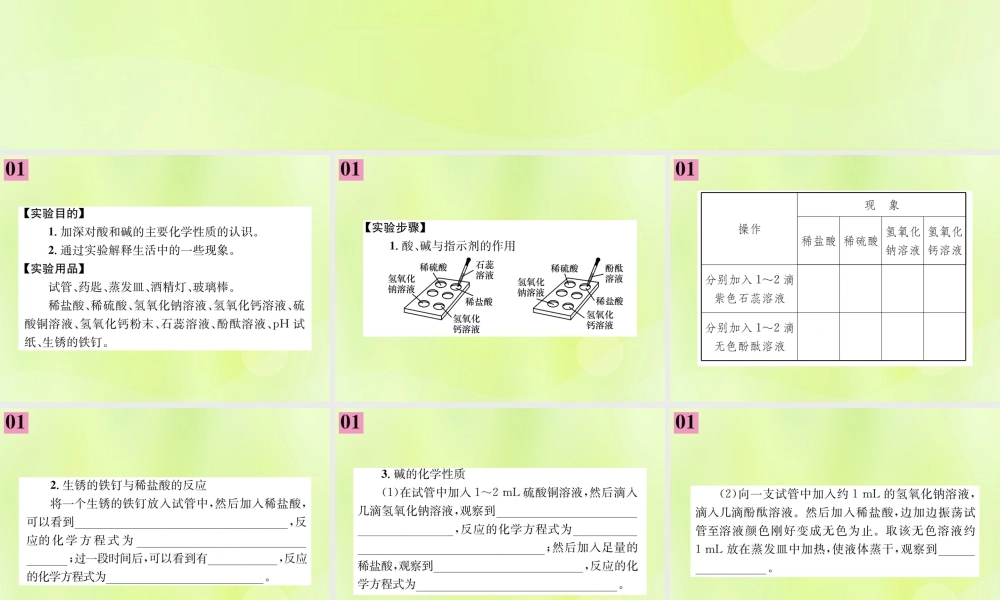 九年级化学下册 第十单元 酸和碱 实验活动6 酸、碱的化学性质复习课件 (新版)新人教版 课件