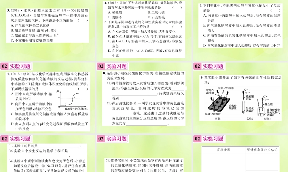 九年级化学下册 第十单元 酸和碱 实验活动6 酸、碱的化学性质复习课件 (新版)新人教版 课件