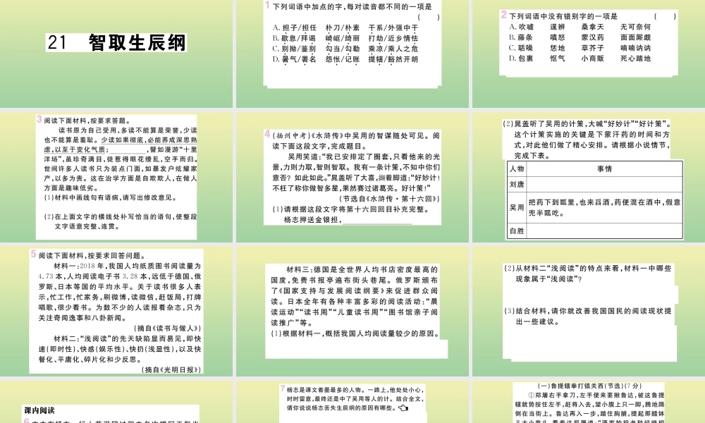 (河南专版)九年级语文上册 第六单元 21 智取生辰纲作业课件 新人教版 课件